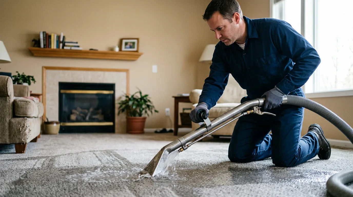 Water damage restoration technician working near Laconia, IN